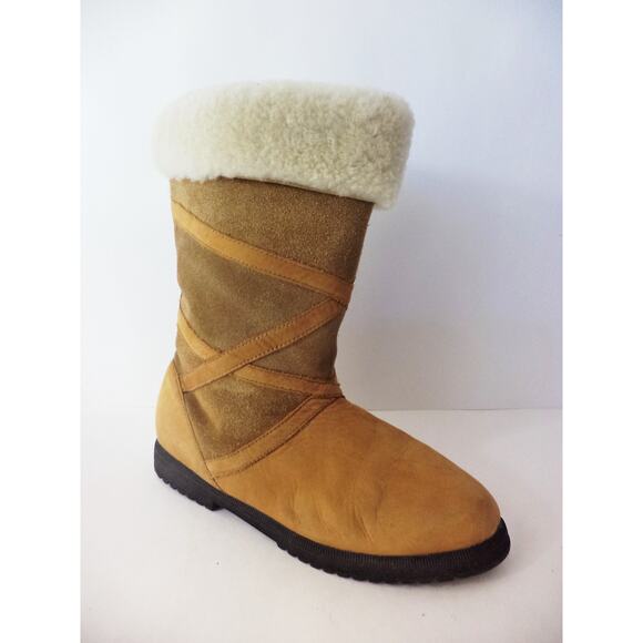 BASS TIG4 2 TONE BROWN SUEDE LEATHER PULL ON MID CALF WINTER BOOT WOMENS 9.5M - Picture 1 of 7